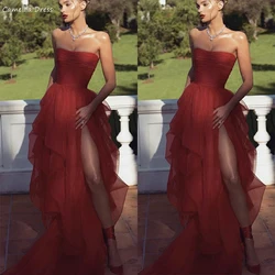 New A Line Evening Dresses Exquisite Strapless Tulle luxury evening Dresses 2023 Split Side Wedding Party Dress فساتين السهرة