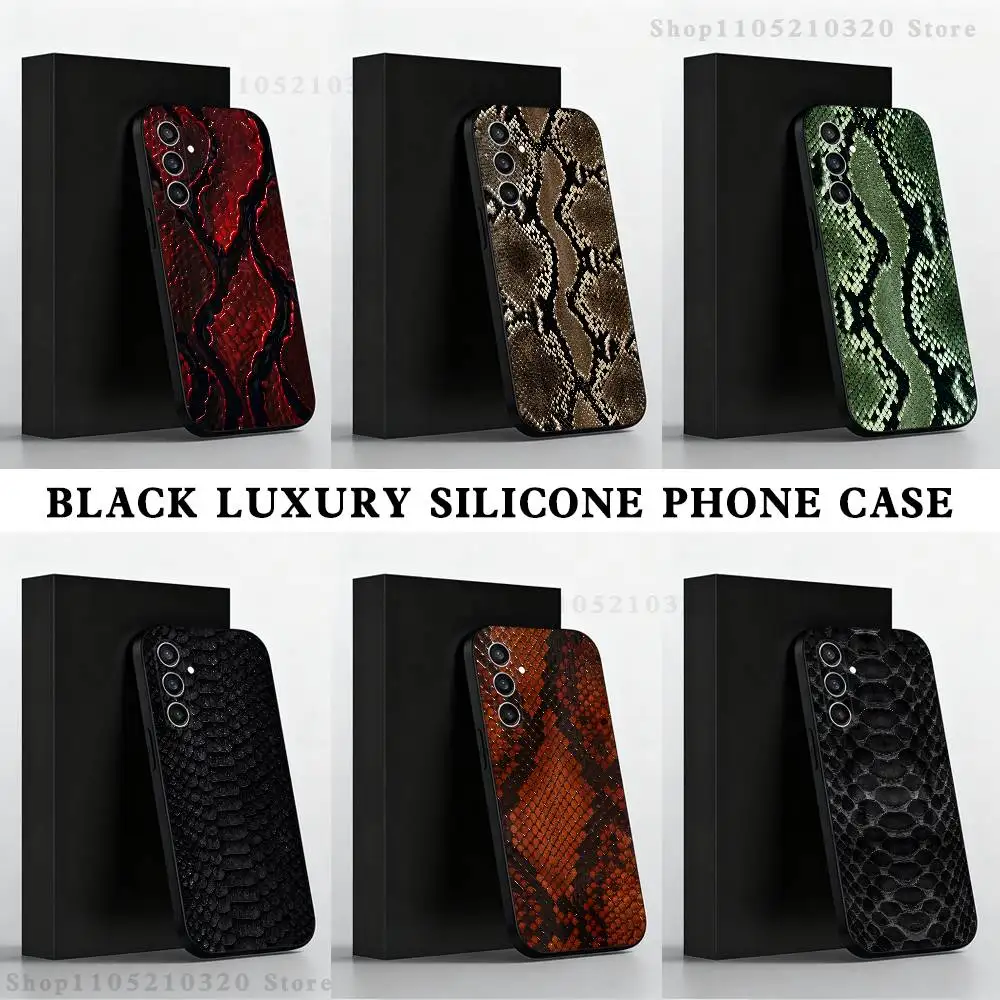 

Snakeskin pattern Art Phone Case For Samsung S25,S24,S21,S22,S23,S30,Ultra,S20,Plus,Fe,Lite,Note,10 Black Soft Shell