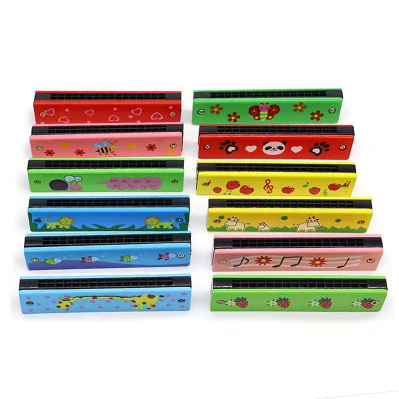 1PC Armonica in legno a 16 fori Colorato stile cartone animato Bocca Organo Bambino Principiante Strumento musicale Giocattoli Puntelli per l'educazione precoce ZYF