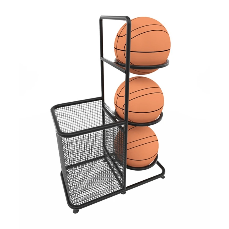 Basketball Storage Rack Sports Ball Soccer Organizer Multi Layer Ball Storage Stand Cast Iron Garage Organizer