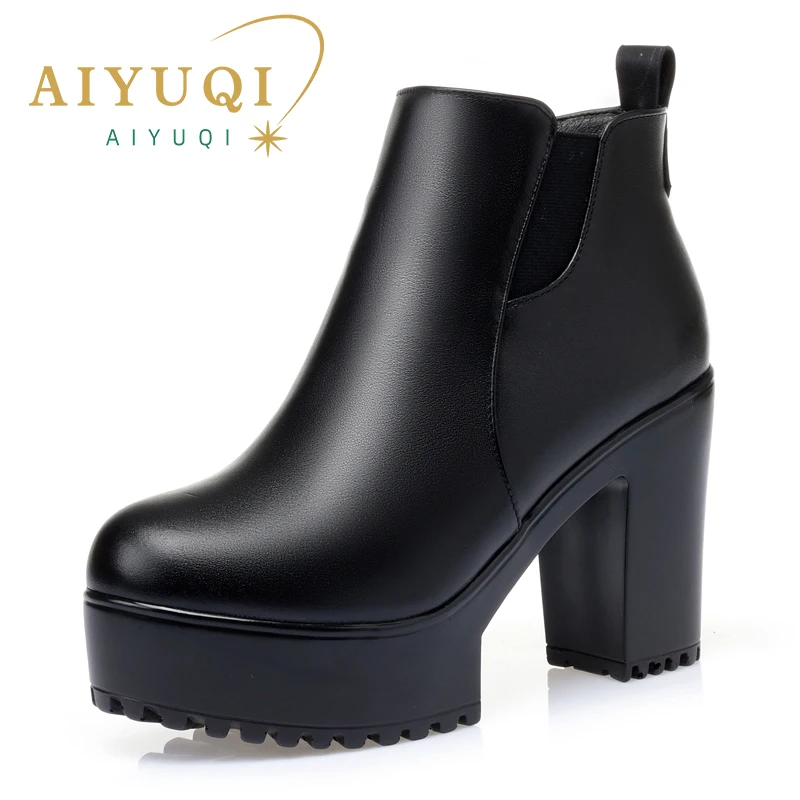 

AIYUQI Women Booties Platform High Heels 2025 new Genuine Leather Women Dress Boots Fashion Banquet Naked Boots Women