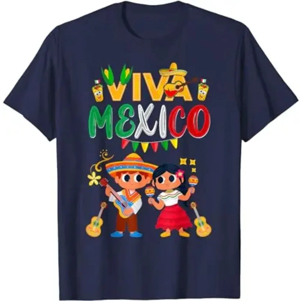 Viva Mexico Men and Women Maracas Guitar Mexican Independence T-Shirt Graphic Vintage Mexico Flag Outfit Family Matching Clothes