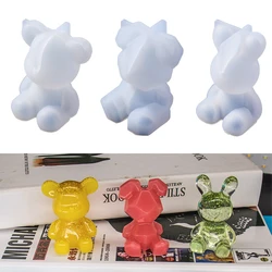 3D Bear Silicone Mold Faceted Rabbit Epoxy Resin Mould for DIY Keychain Pendant Epoxy Resin Crafts Bag Hanging Charms Decoration