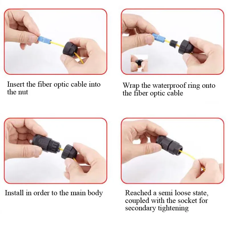 مقاوم للماء LC SC مقبس قابس الألياف البصرية ، وضع واحد ، قلب واحد ، موصل ثنائي النواة ، كابل خارجي ، IP67 ، FDDI