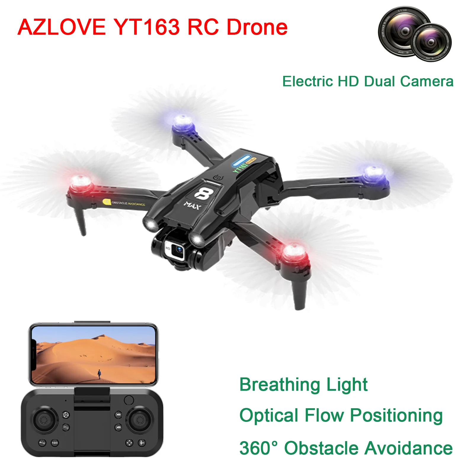 2026 New YT163 RC Drone Professional HD Dual Camera UAV 360° Obstacle Avoidance Optical Flow Positioning Quadcopter Foldable Toy