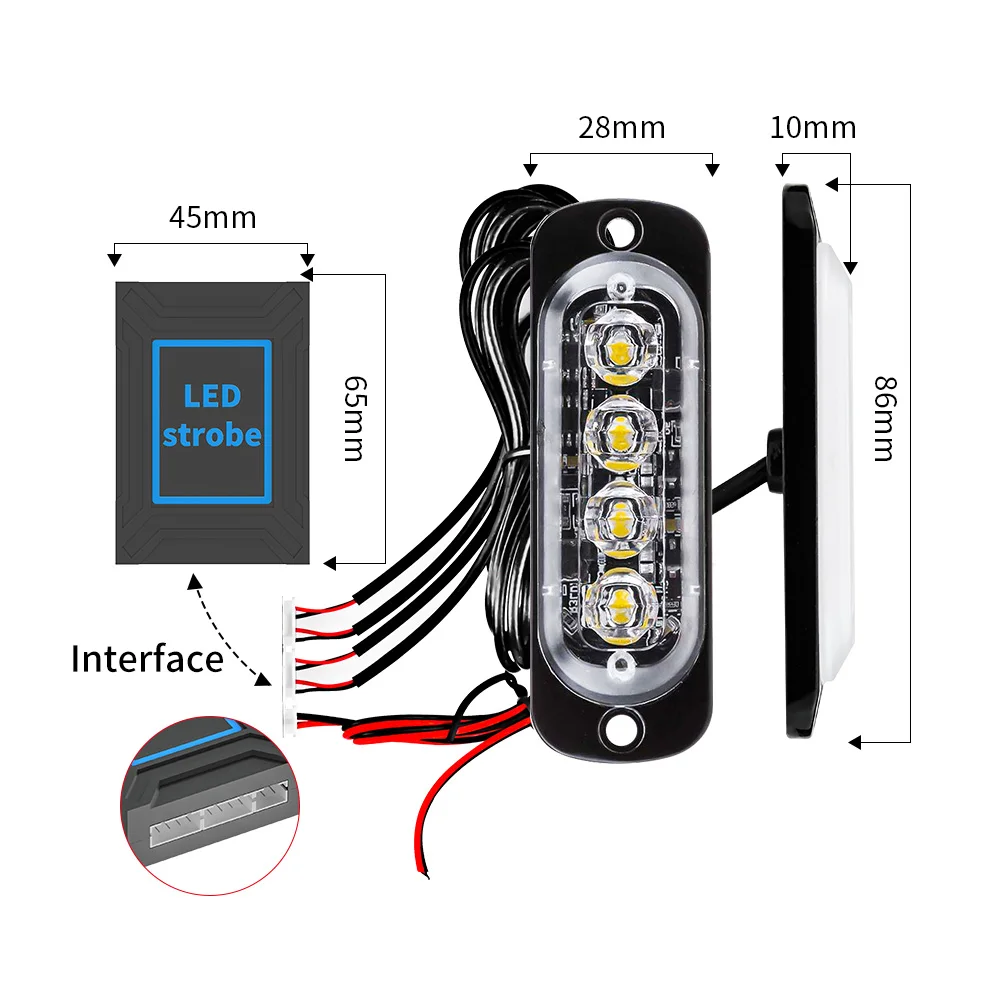 4pcs Wireless Remote Control Car Front Grille Strobe Light LED Flashing Emergency Lamp Police Warning Flash Signal DRL 12V 24V