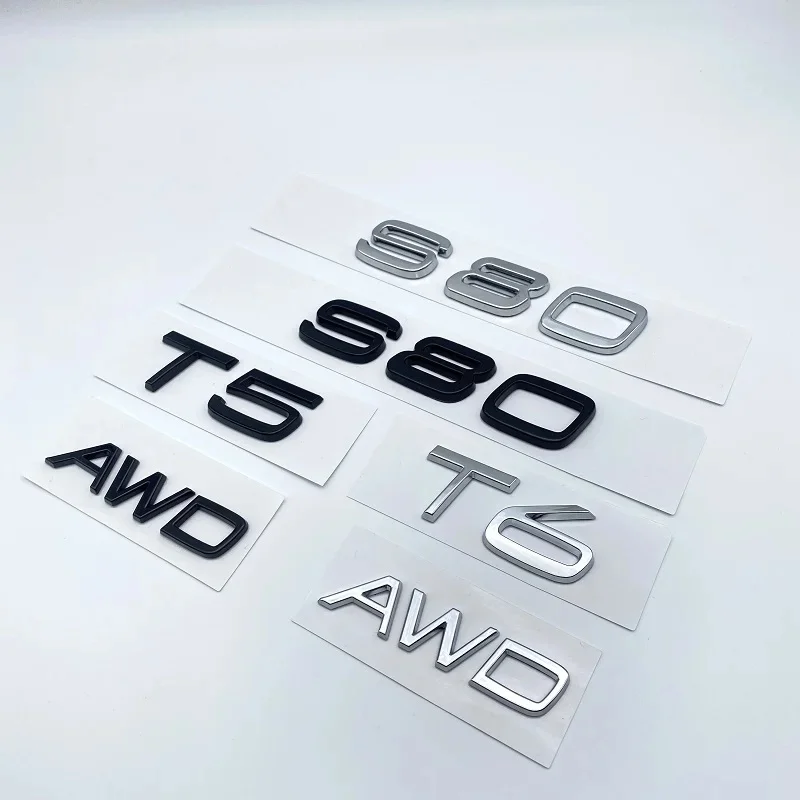 ABS 3D Car Trunk Sticker AWD T5 T6  Logo Emblem Badge Decal for Volvo S80 Stying Glossy Black Emblem Nameplate Modification