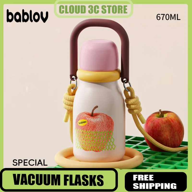 

Bablov Stainless Steel Thermal Bottles with Handle Portable Outdoor Camping Sports Water Straw Cup Coffee Mug Birthday Gifts