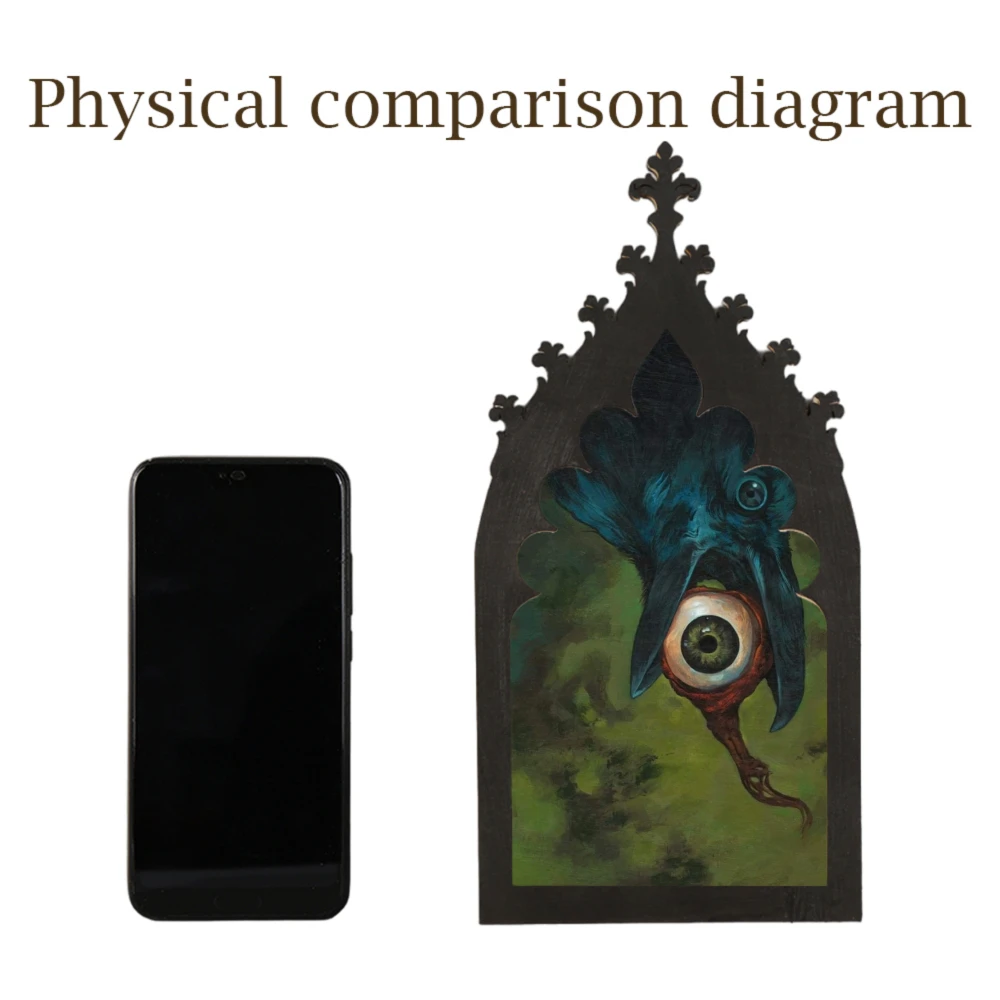 Cross-Border Gothic Church Window-Shaped Dark Crow and Eyeball Wooden Wall Plaque For Dark Retro Home Wall Decoration Scenario