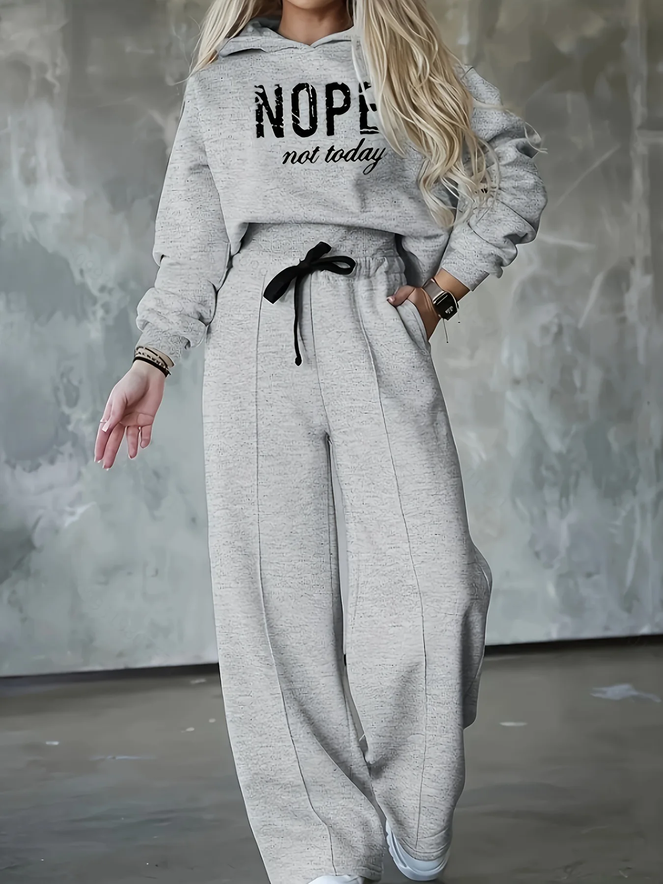 Hooded Printed Top And Pants Set Long Sve Casual Sportswear Two-Piece Suit Polyester Material Long Pants Comfortable Fit