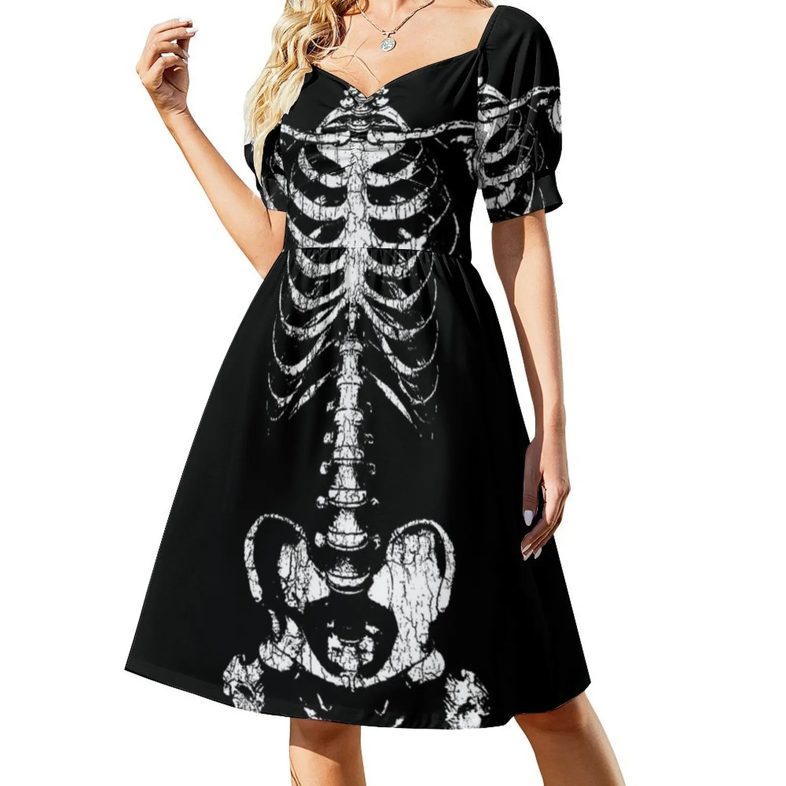 قطع الأضلاع الجزء 2 فستان بوهيمي عتيق بأكمام منتفخة أو خيارات بدون أكمام للنساء فستان عظام أضلاع هيكل عظمي قوطي قوطي