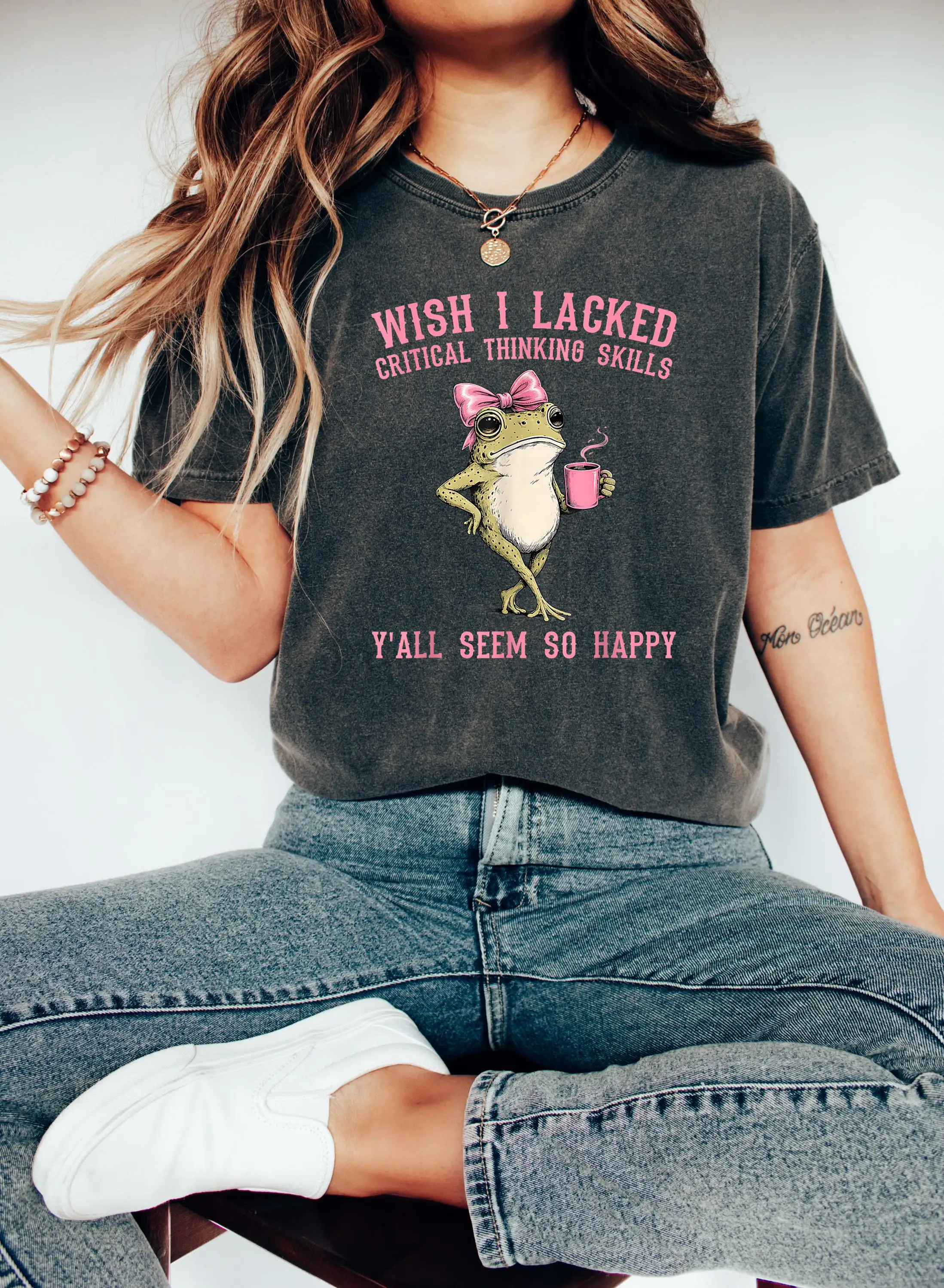 Wish I Lacked Critical Thinking Skills Y'all Seem So Happy Shirt, Funny Sarcastic Tee, Frog Meme Shirt, Retro Graphic T-Shirt