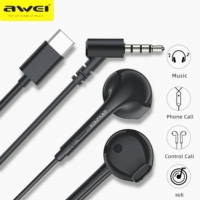 Awei PC-7/PC-7T Wire-controlled Earphone 3.5 mm / Type-C In-ear With Microphone Hands-free Calling Headphone For Xiaomi Samsung