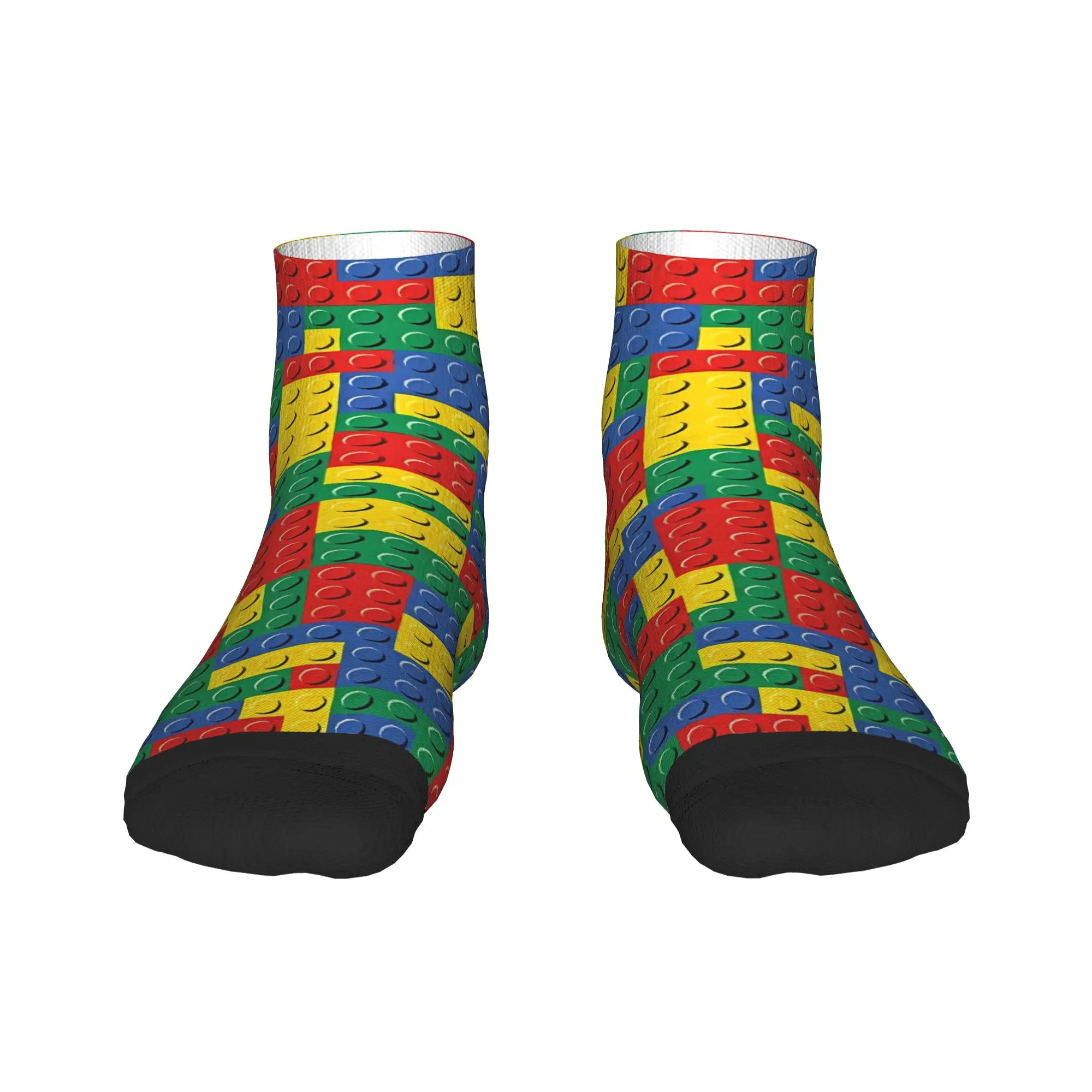 Retro Primary Color Building Blocks Print Ankle Socks Men High Quality Fashion Sock Summer Cycling Anti Skid Printed Socks Gift