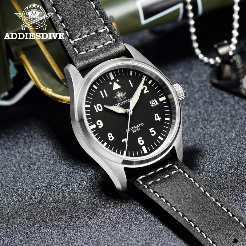 

ADDIESDIVE Automatic Mechanical Man Watch Super Luminous 39mm Sapphire Glass Leather Strap Waterproof Leisure Watches For Man
