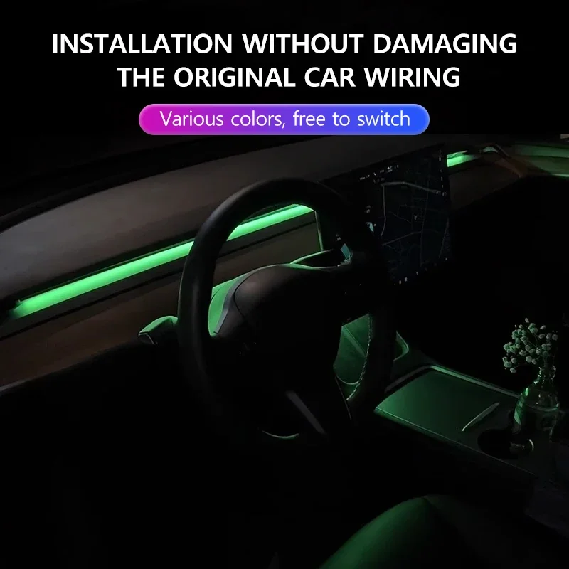 for New Tesla Model Y 3 Highland 116CM RGB Ambient Light Kit Dashboard Center Console Center Stack APP LED Strips Neon Lighting