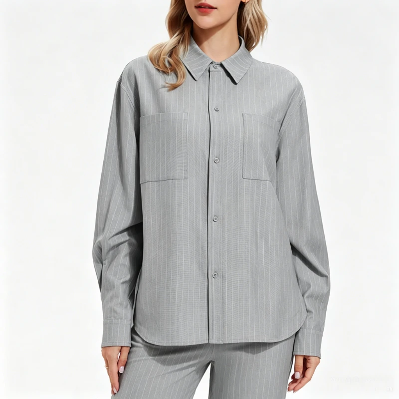 XXXL Women Loose Fit Shirt Long Sleeve American Casual Lapel Shirt Solid Slim Office Workout Daily Wear Oversized Blouse Tops
