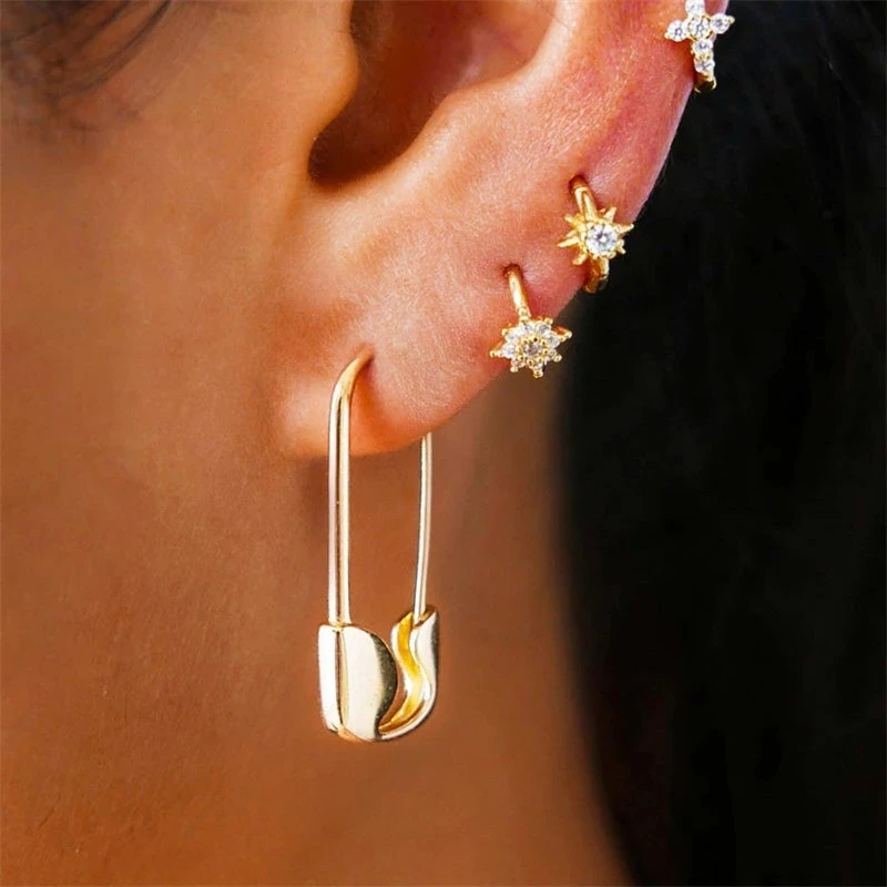 Minimalist Safety Pin Shape Leverback Earrings for Women U-shaped Gold Plated Lock Pendant Pierced Earring  Jewelry Accessories