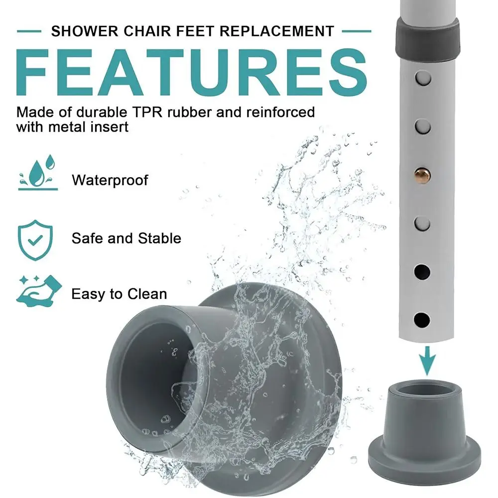 New Rubber Shower Chair Leg Caps 28.6MM Heavy Duty Shower Chair Leg Cover Grey Non Slip Tips Bath Seat Stools