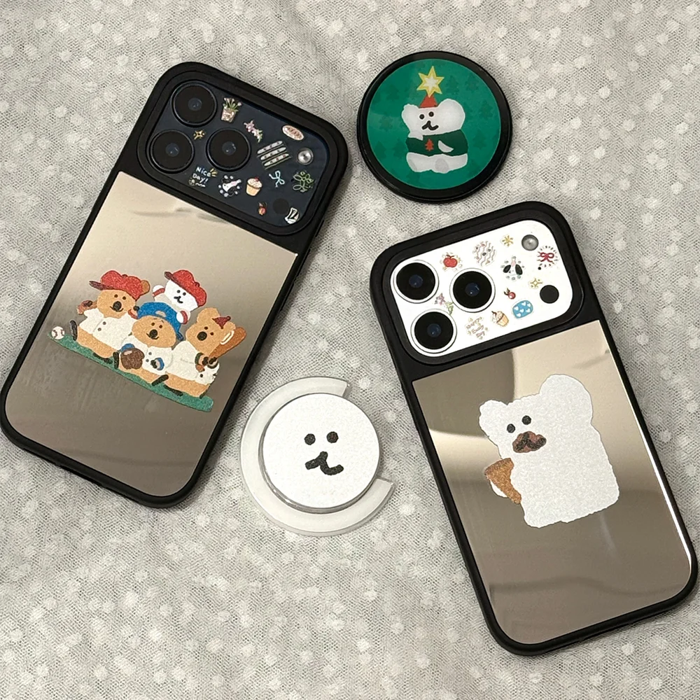 Christmas Cartoon Baseball Bear Mirror Surface Cover for IPhone 17 16 15 14 13 12 Pro Max 17 Air - Protective Magnetic Case - náhled 3