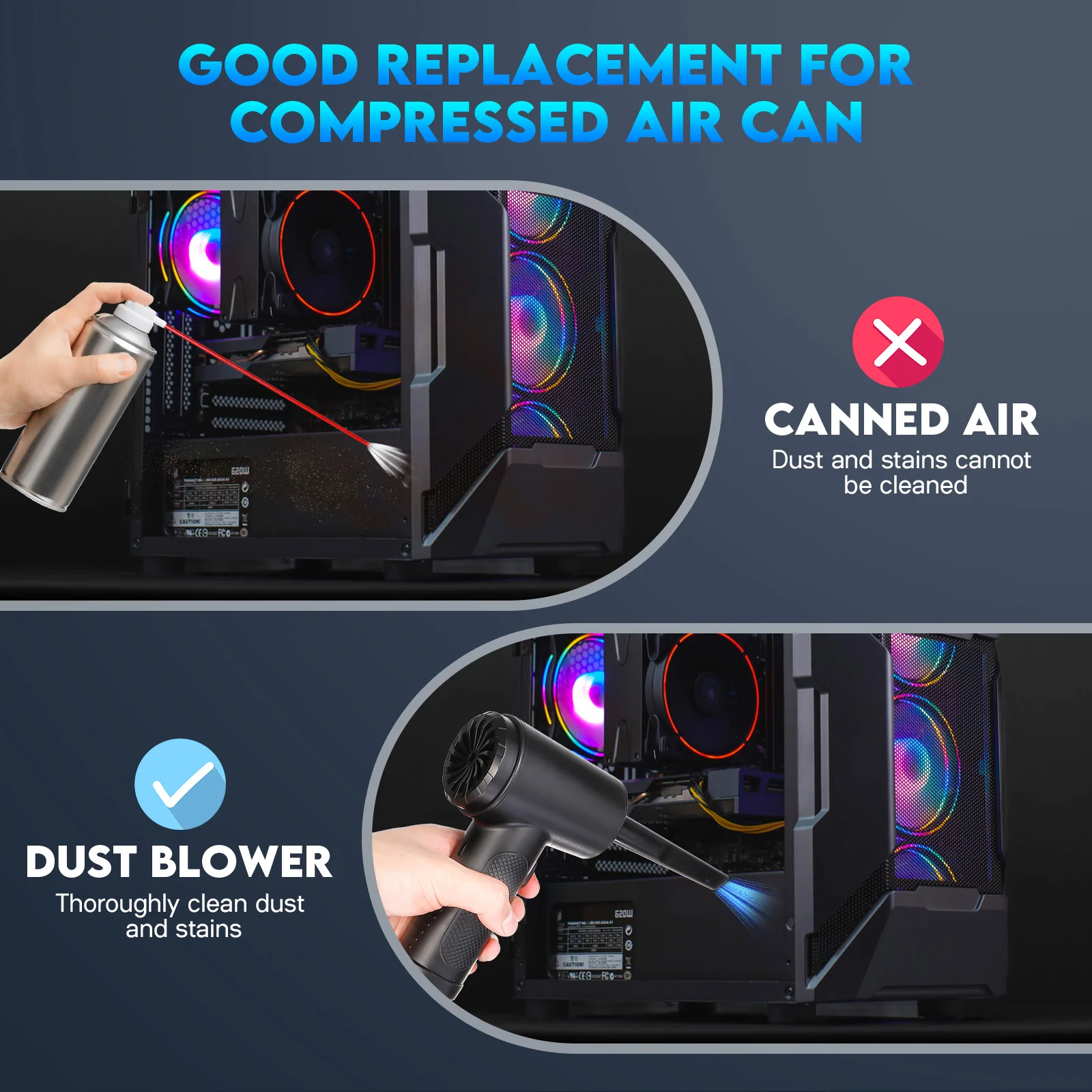Cordless Dust Blower for Electronic Devices Wireless Collector Vacuum Cleaners Home Air Duster Abs Portable Hand