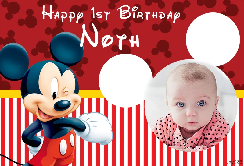 Cartoon Red Mickey Mouse Photograhy Background Custom Kids Birthday Party Backdrop for Photo Studio Baby Shower Banner Vinyl