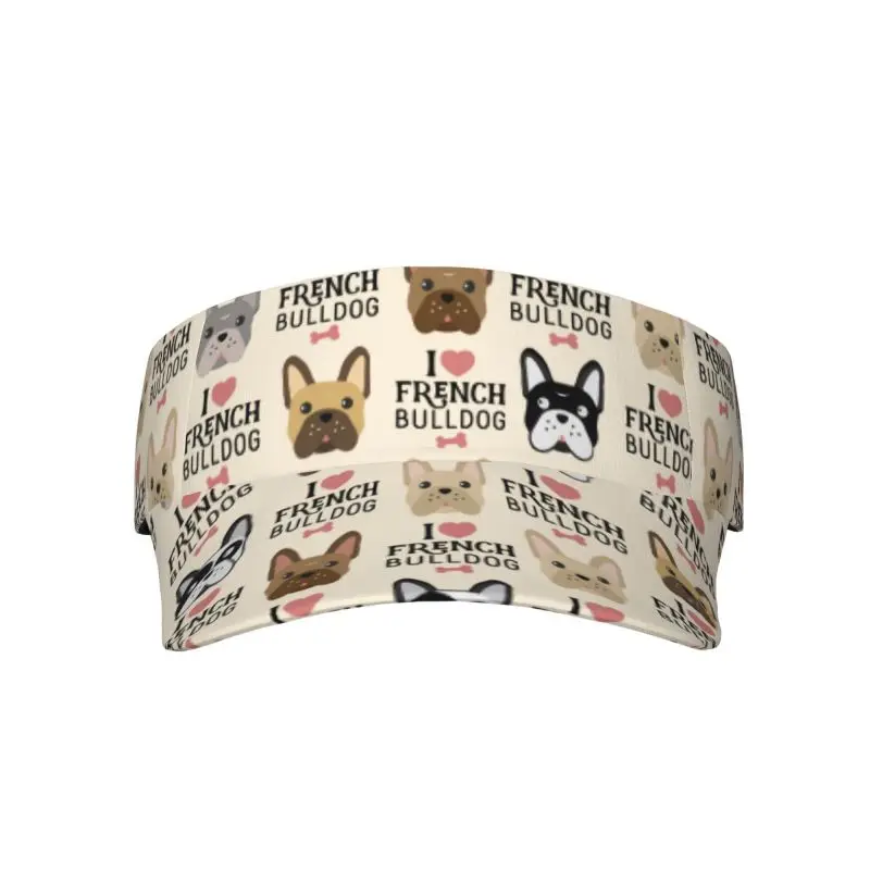 I Love French Bulldog Sunscreen Visor Hats for Women Men Sport Empty Top Baseball Sun Cap for Golf Tennis Running Hiking Camping