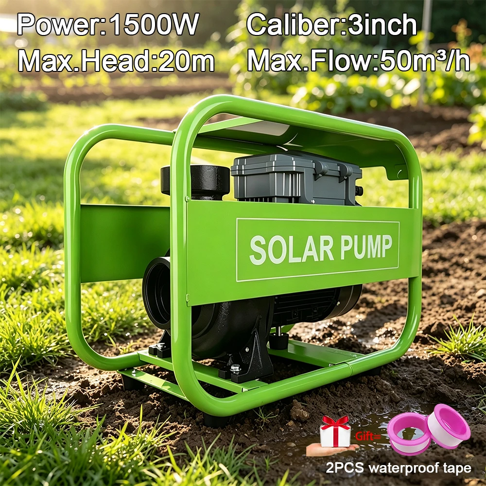 AC/DC Solar Brushless Self-Priming Water Pump 1500W 3 Inch 20m Head Farm Garden Irrigation Water Transfer Pump Efficient
