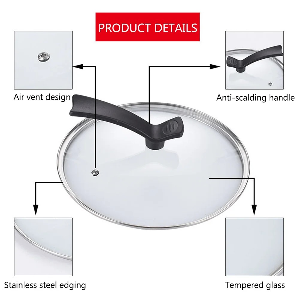 

Tempered Glass Lid Visible Multipurpose Pot Cover Anti-Scald Cooking Cover for Kitchen Household Restaurant Cooking