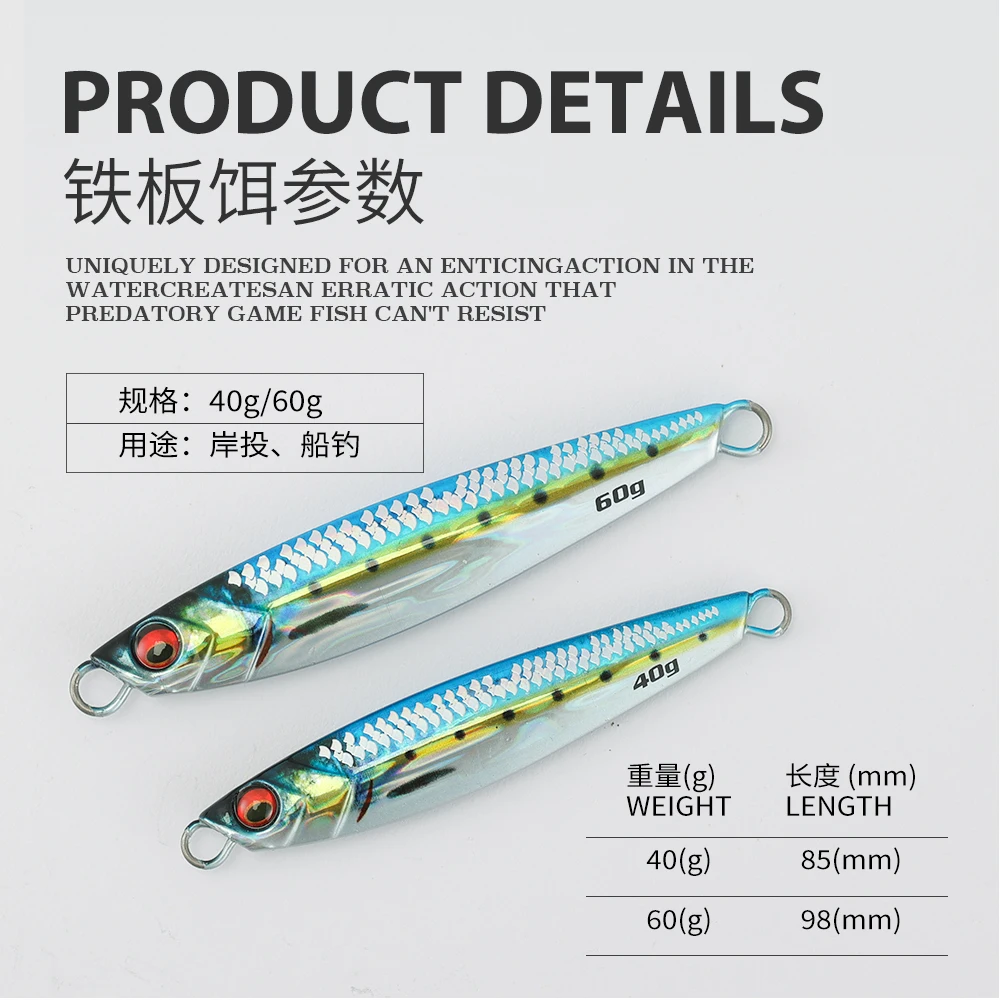 JIGGING PRO 40g 60g 80g Shore Jigging Lure 3D Print Real Scale Long Casting Metal Jigs Fishing Lure