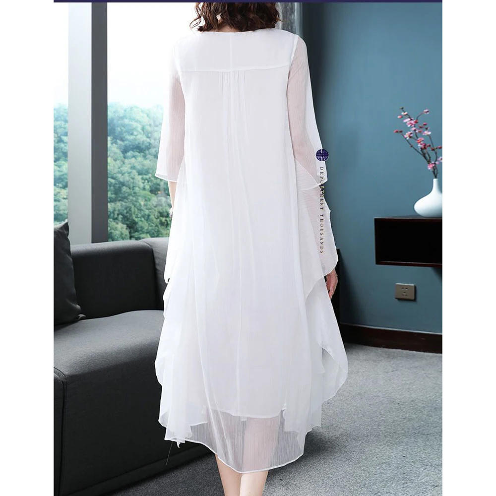 Chinese Style Cheongsam Dress Women Spring Summer Large Size Long Dresses Female Elegant Embroidered Dress Vestidos Pink White