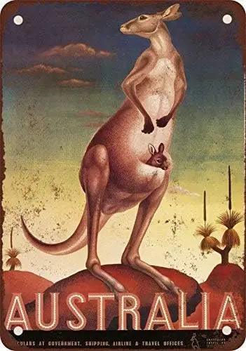 Unoopler Visit Australia Kangaroo Vintage Look Reproduktion Metall-Blechschild