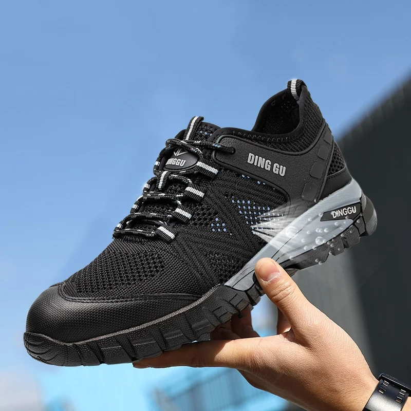 men's leisure steel toe covers safety shoes breathable summer working shoe hollow out worker sneakers tooling security boots man