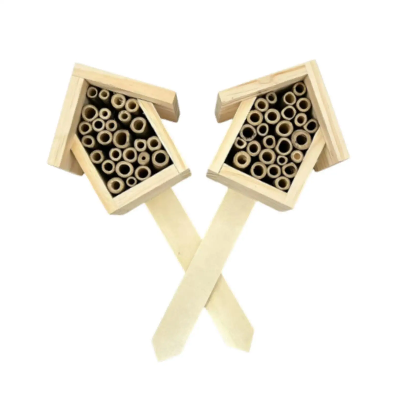 2Pcs Wood Bee House Bee Hive Housewarming Gift Sturdy Decoration Attracts Pollinators Ornament Butterfly Hotel for Beneficial