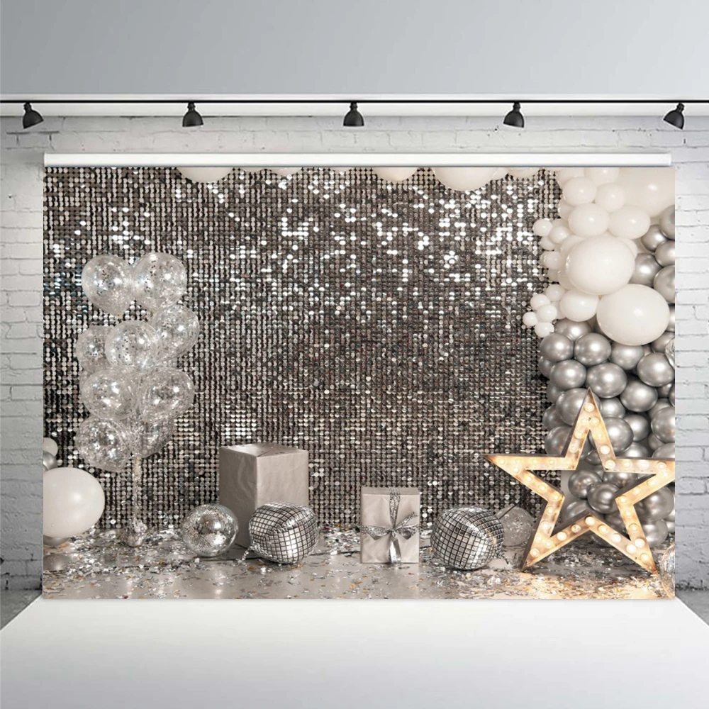 Club Birthday Party Decor Photography Background Photo Studio (Not Really Sequin) Disco Backdrop Silver Glitter Image Printing