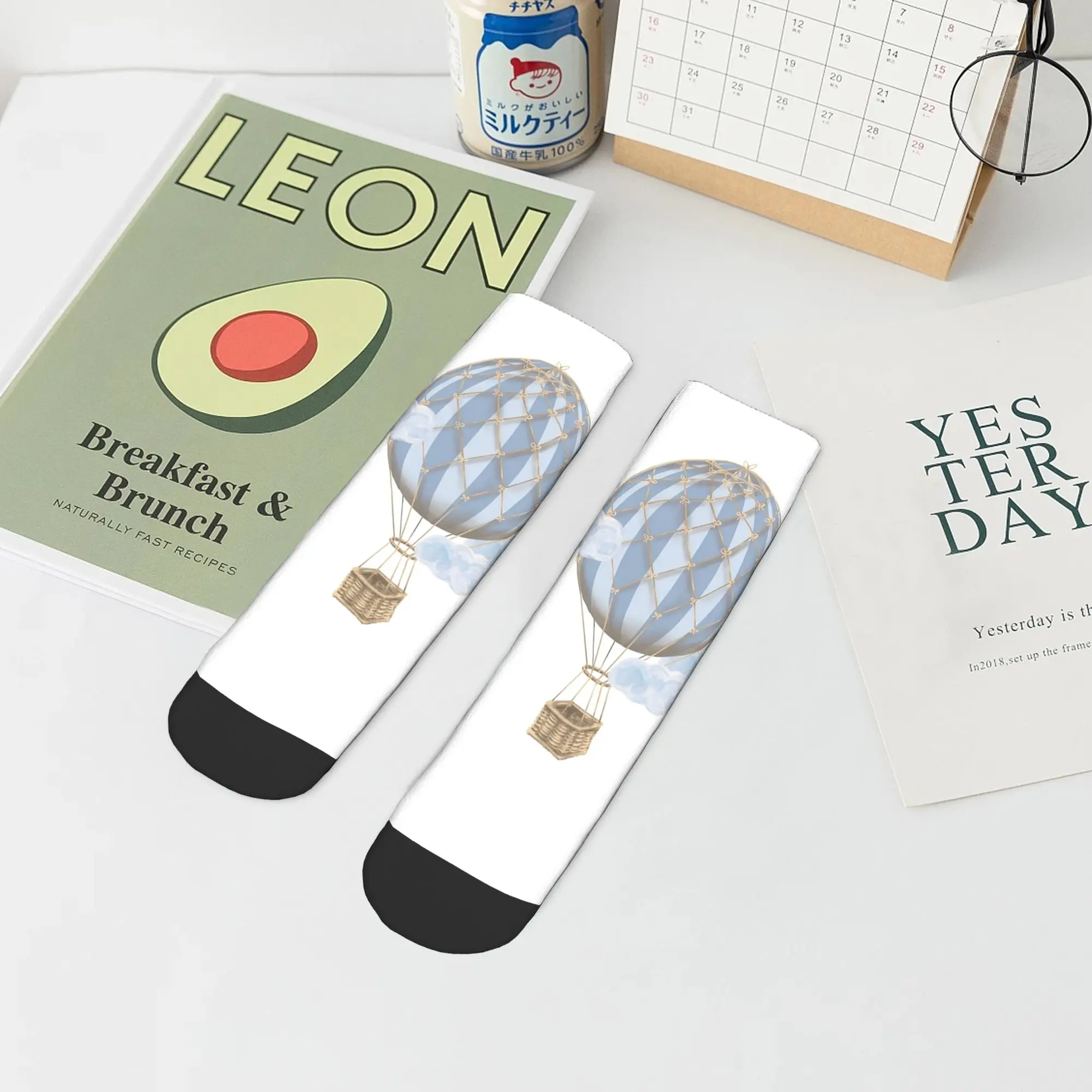 

Синие винтажные носки с изображением воздушного шара, влагопоглощающие носки в стиле Харадзюку, всесезонные носки, аксессуары для мужчин и женщин, подарки