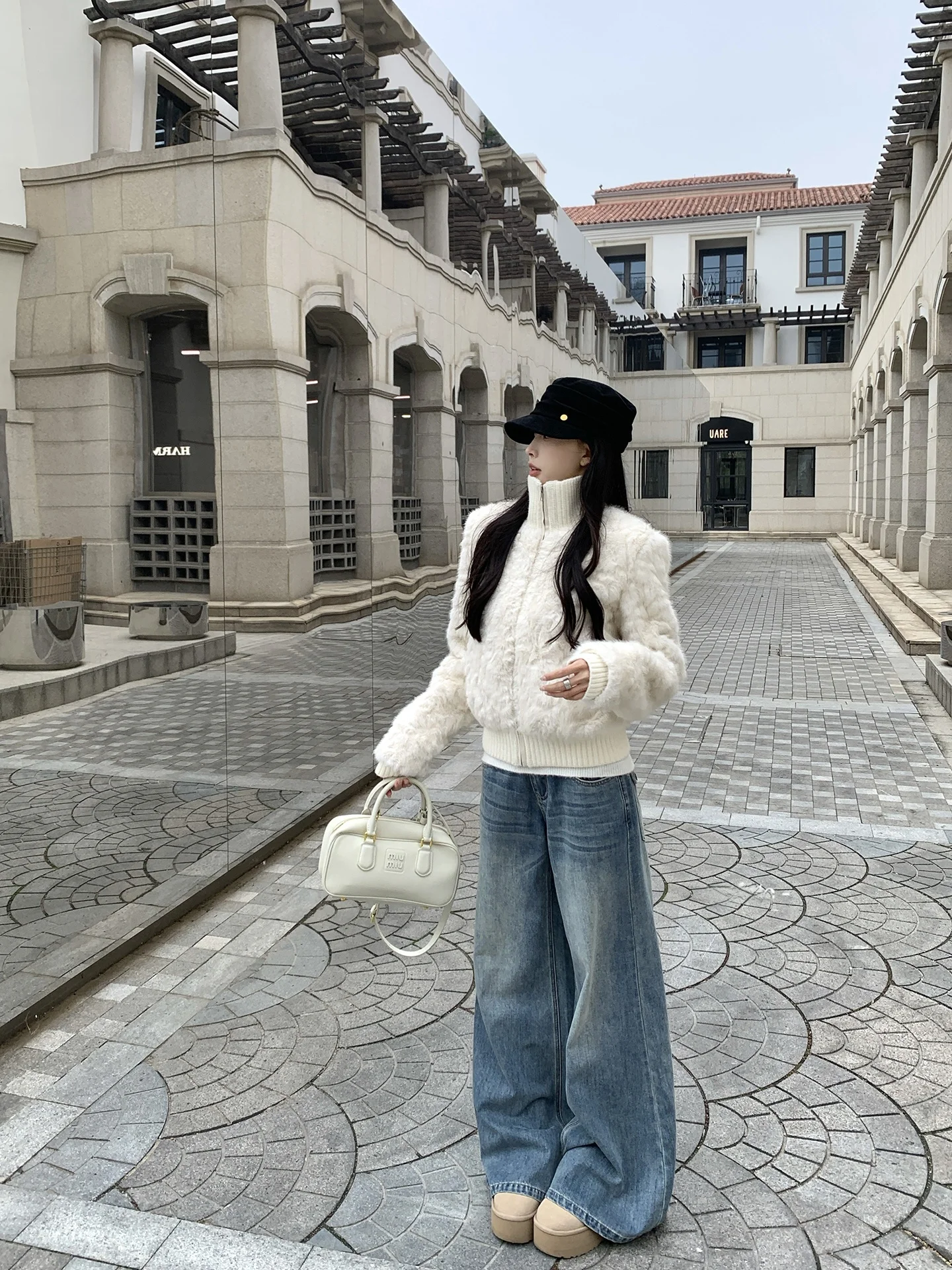 Jaqueta Branca de Pelúcia Versão Jovem, Acolchoada e Quente, com Forro de Pelo, He Chenxi, Casual, Ajuste Slim, Fibra de Poliéster, com Zíper