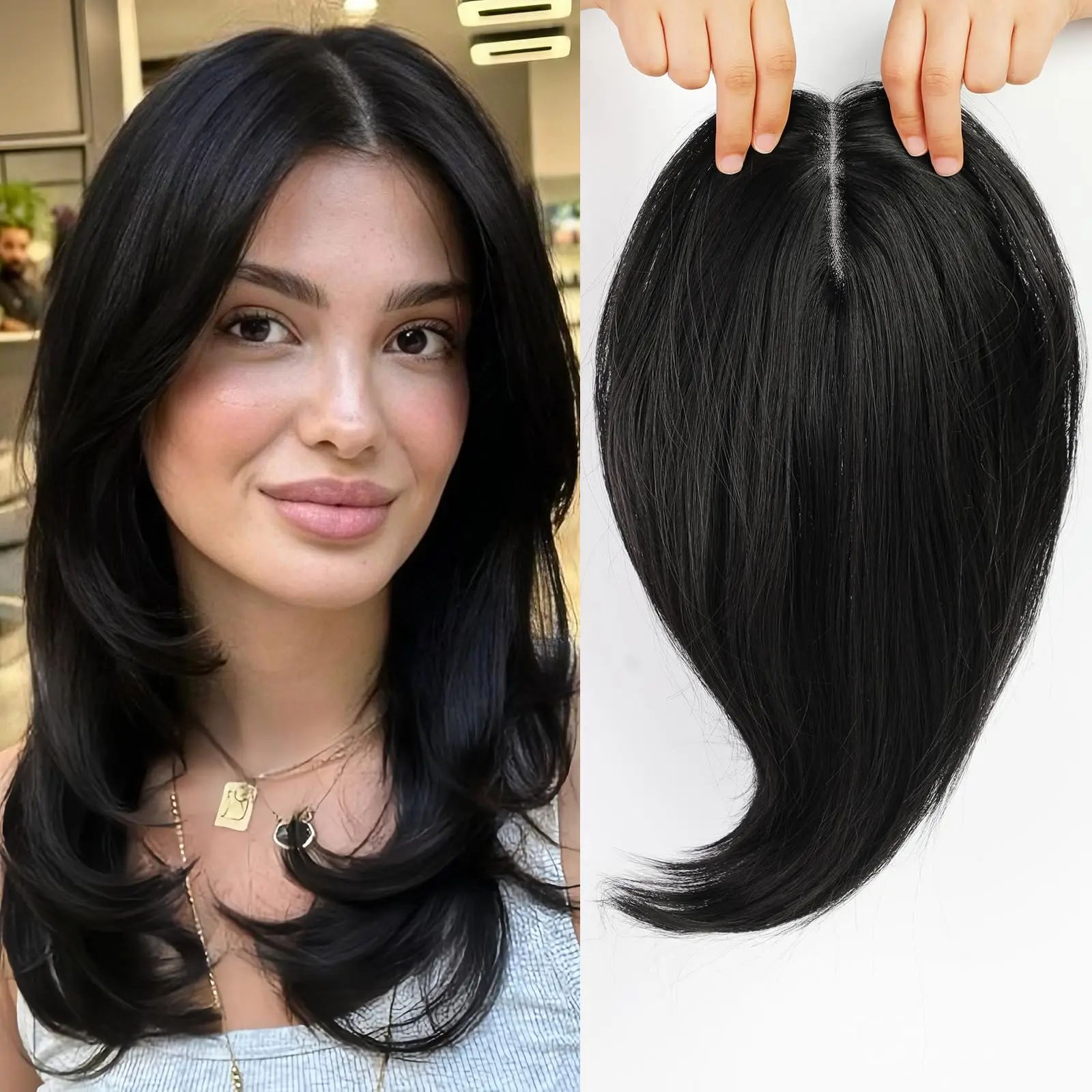 

Premium Malaysian Human Hair Topper for Women with Silk Base Hairpieces 100% Density For Extra Volume & Coverage