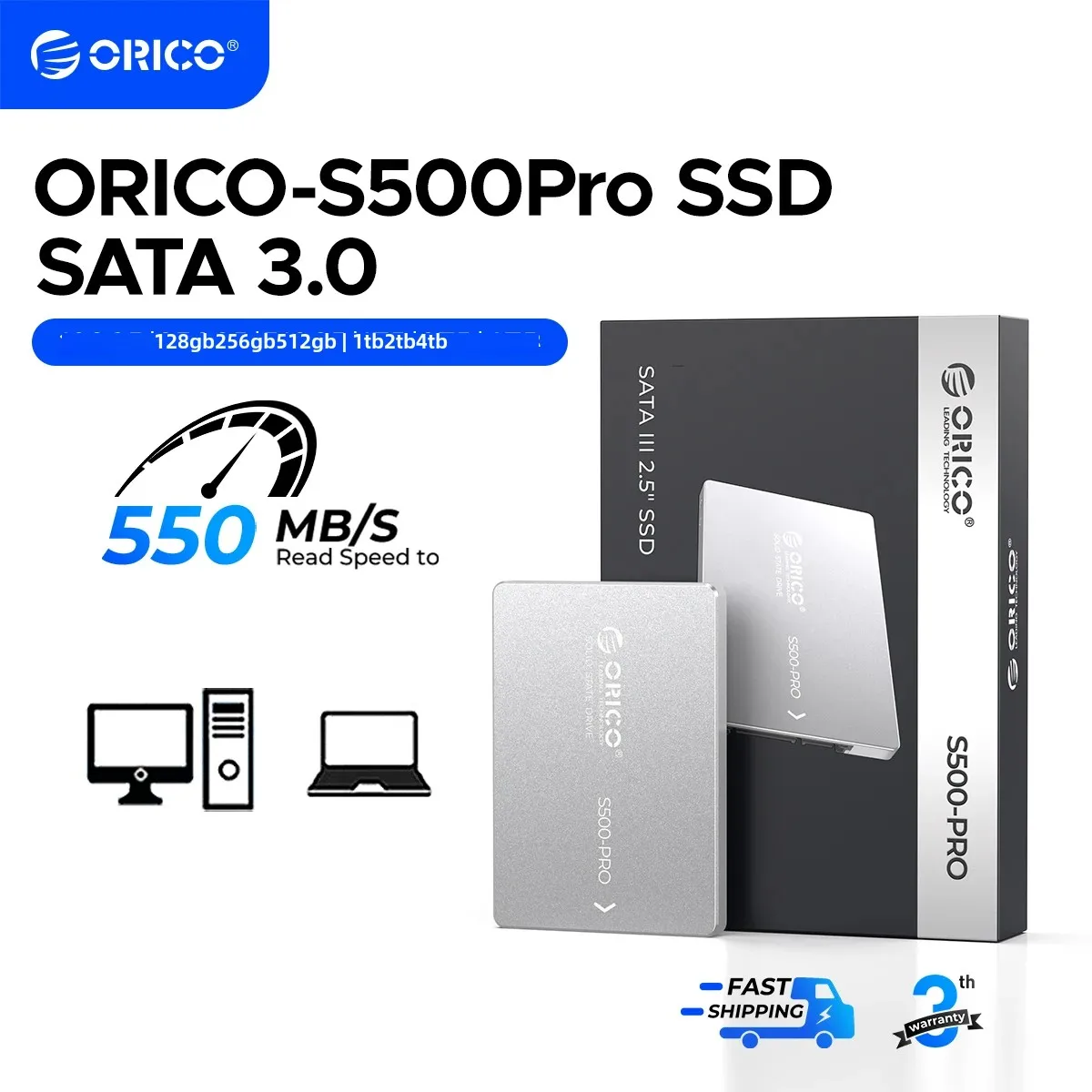 ORICO S500PR SATA III SSD 2,5” Wewnętrzny dysk półprzewodnikowy Aluminiowy 3D NAND 1TB 4TB UP do 550MB/s do modernizacji komputerów stacjonarnych i laptopów PC