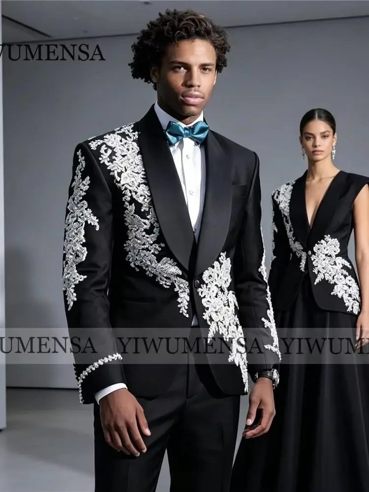 

Exclusive Beaded Applique Suit Man For Wedding Shalw Label Prom Blazer Customized 2 Piece Sets Groom Formal Wear Tuxedo Attire