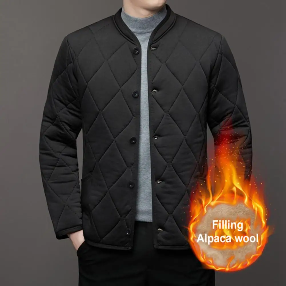 Men Winter Cotton Coat Thickened Cotton Jacket with Stand Collar Quilted Padded Coat for Men Warm Winter Outwear