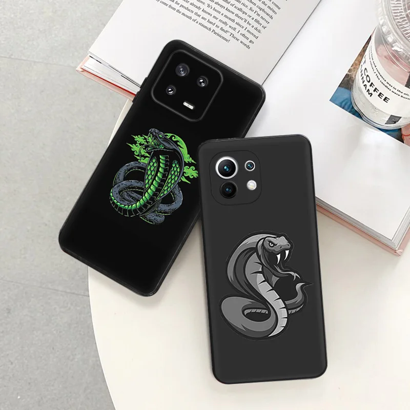 Anti-Drop Soft Phone Case For Xiaomi 12T 12X 13Lite Redmi Note 12 4G 5G 12s 13 Pro 12c 13c Black Green Snake Cobra Python Cover