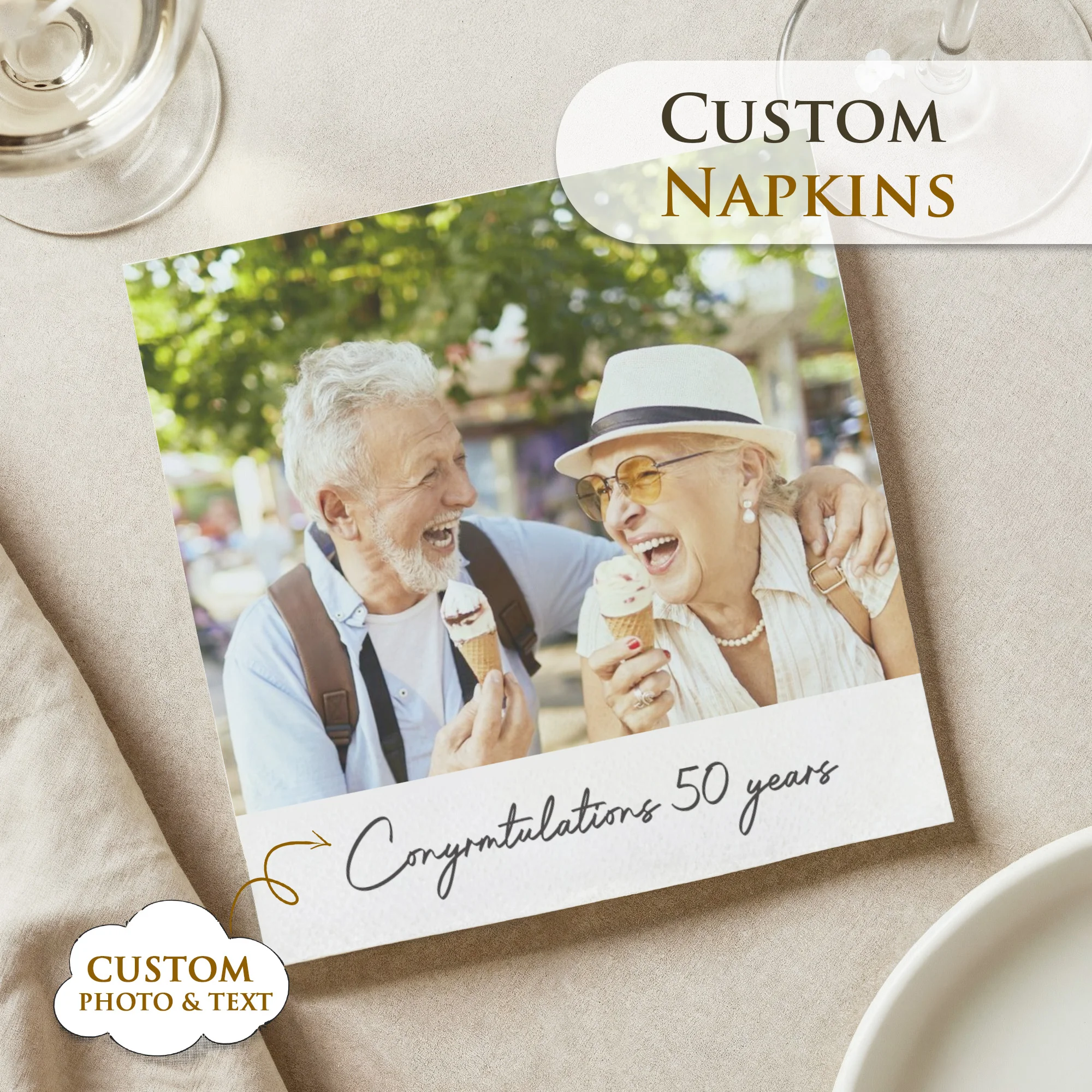 Personalisierte Servietten, 3-lagige, individuell gestaltbare Cocktail-Servietten, Foto-Servietten, Einweg-Papierservietten für Geburtstags- und Jubiläumsfeiern, zur Dekoration. – Detail 1