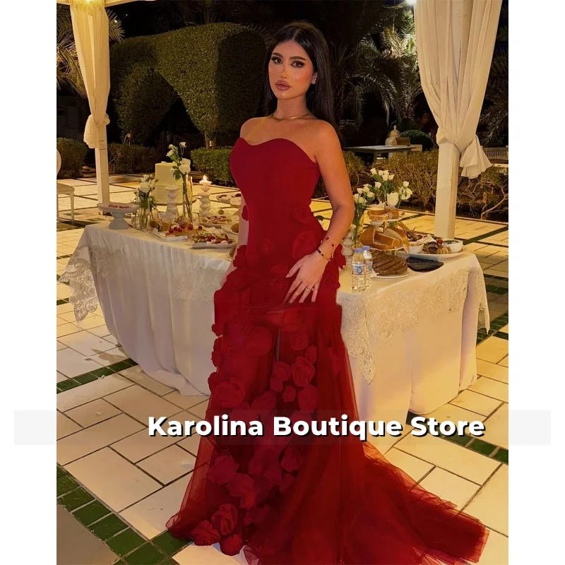 فساتين سهرة خيالية للنساء مع زهرة ثلاثية الأبعاد بدون أكمام على شكل بوق على شكل قلب فيستدوس دي غالا مخصصة #4