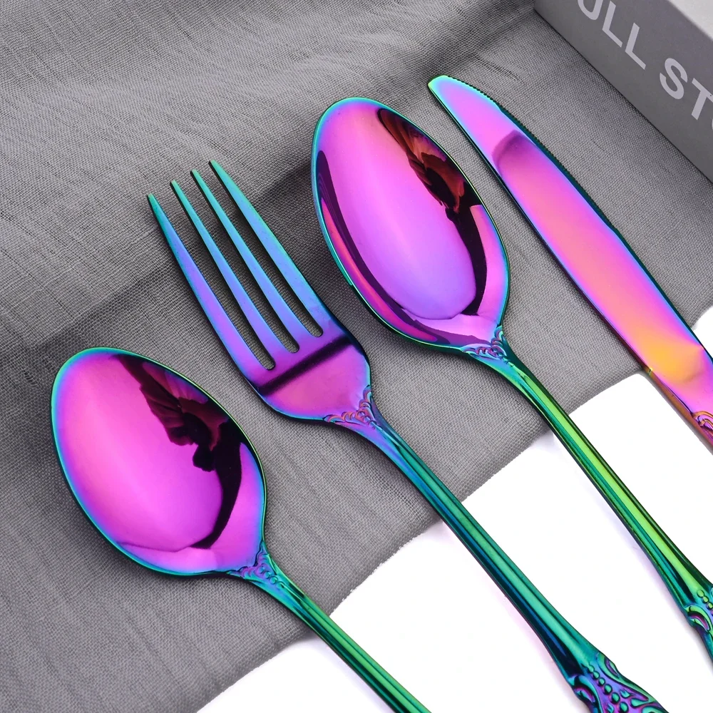 16Pcs Cutlery Set Gold Dinnerware Set Stainless Steel Tableware Vintage Knife Fork Dessert Spoon Silverware Kitchen Flatware