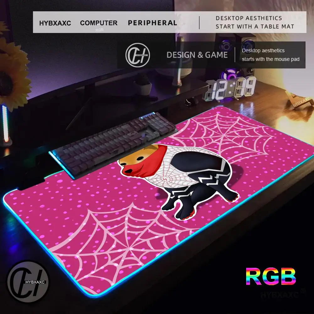 Forever Funny Cute Cheems Meme Mouse Pad RGB Gaming Mouse Pad Desk Mat HD Gamer Lampu LED Besar XXL MousePads PC Komputer Karpet