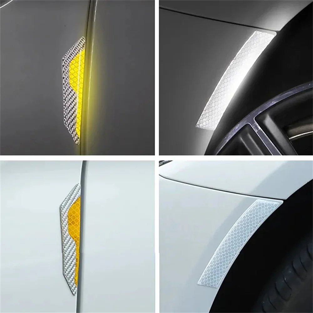 4Pcs/Set Reflective Warning Door Side Edge Protection Anti-Scratch Protector Glue Sticker For Auto Car