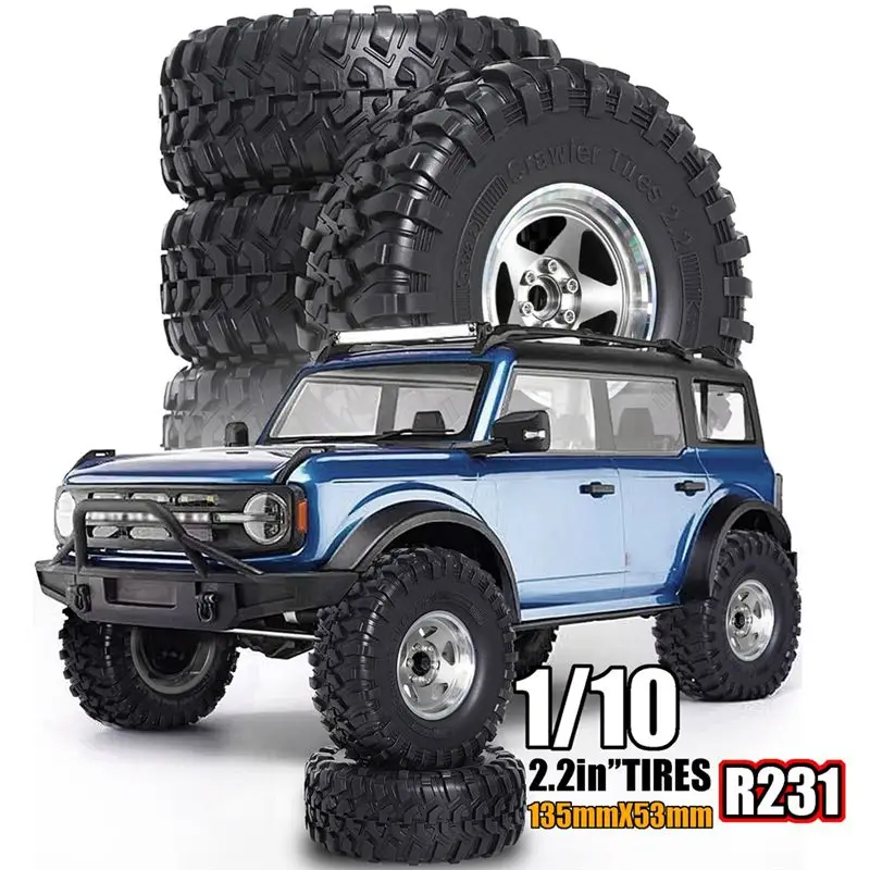 4Pcs 135Mm Metal 2.2In Beadlock Wheel Rim Tire Set For 1/10 RC Crawler Car Axial SCX10 Wraith RR10 Capra Traxxas TRX4 B