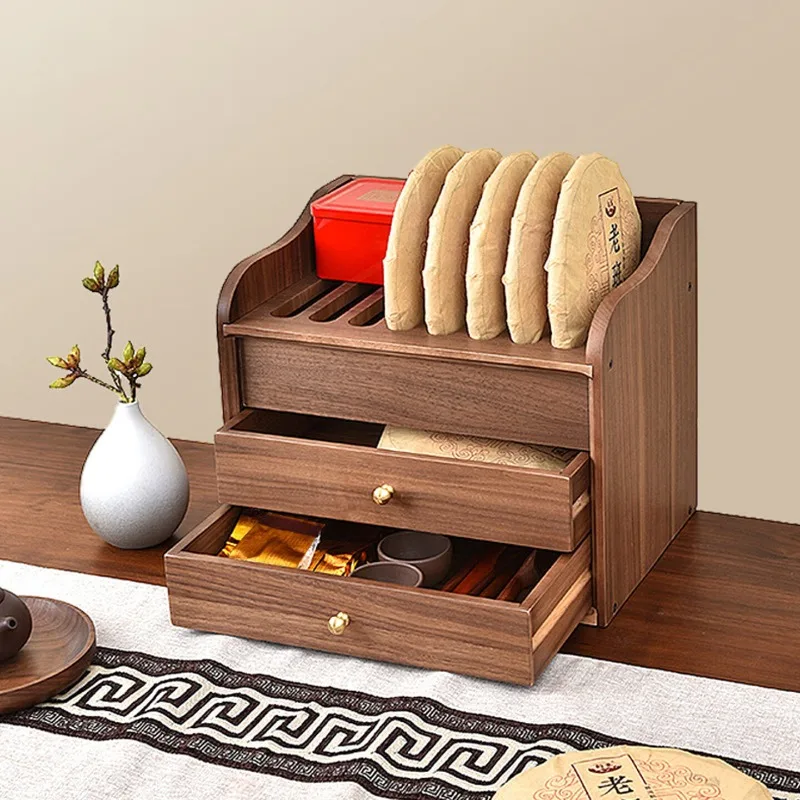 Solid Wood Pu-erh Tea Storage Cabinet Multi-Layer Drawer Tea Cake Organizer High-End Display Chest for Tea Station Living Room