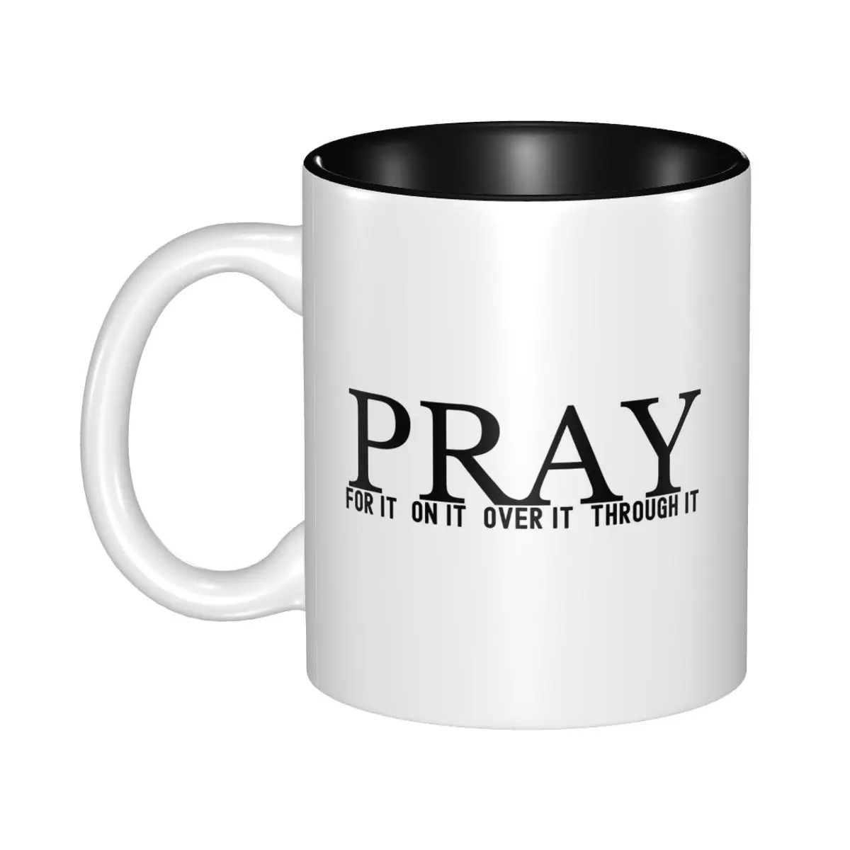 PRAY Christian Minimalist Quote Mug Funny Ceramic Coffee Cups Tea Mugs Milk Cup Drinkware Gifts for Friends